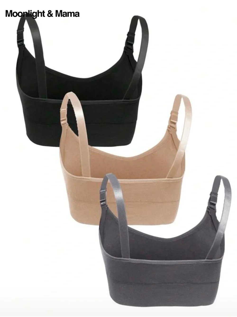 3-Pack Wireless Sleep & Nursing Bras — Cream, Gray, Black